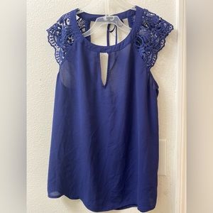 EXPRESS Navy Lace Shoulder Top SMALL